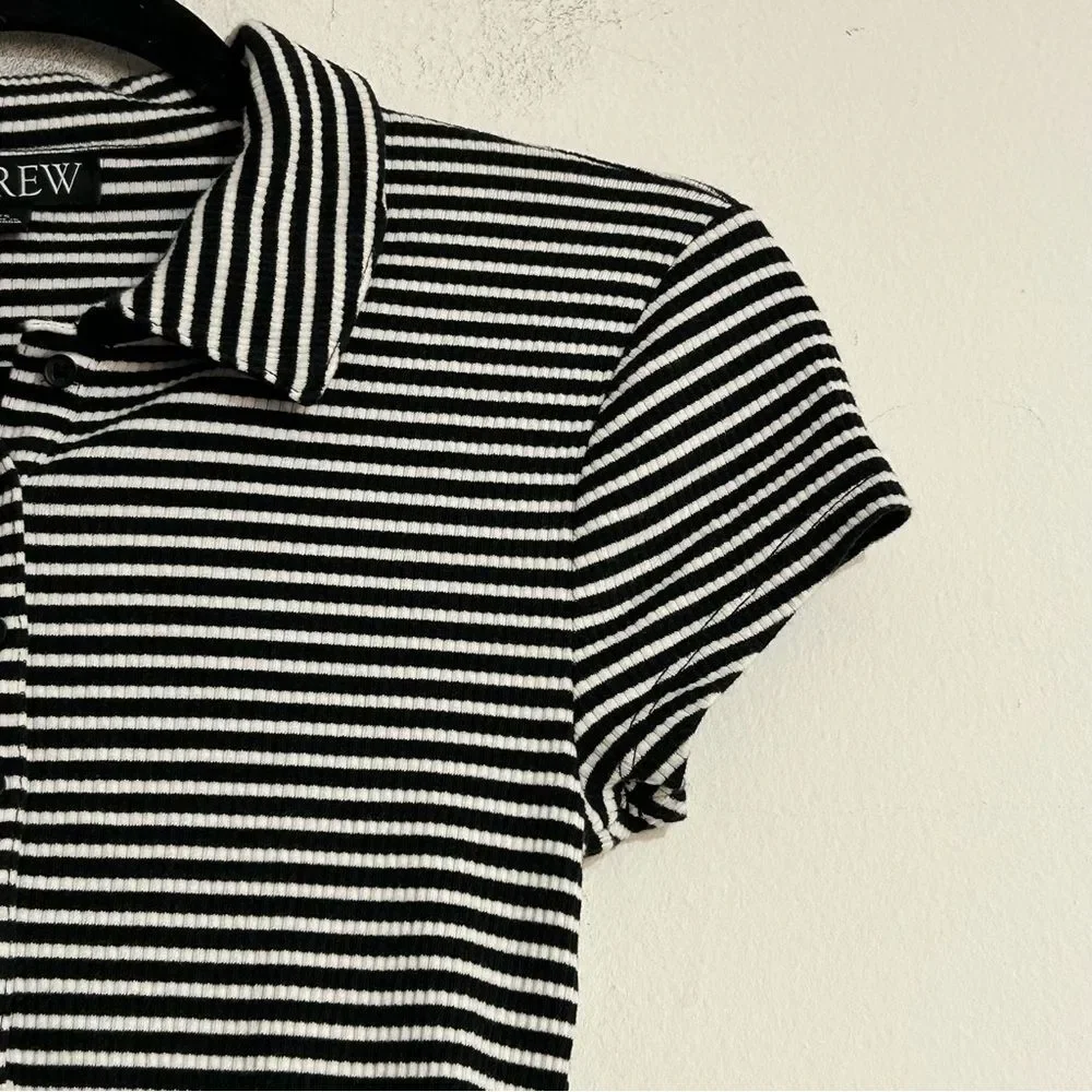 J. Crew Cropped Henley Ribbed Striped Polo Short Sleeve Top XS Preppy Casual